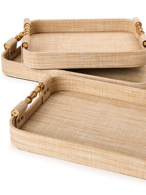Set of 3 Natural Grass Rectangle Trays